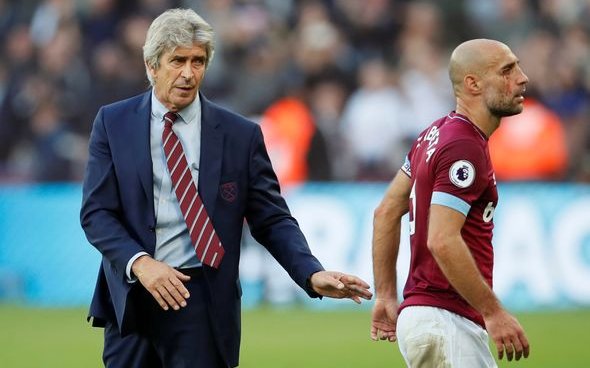 Image for West Ham hoping Zabaleta can overcome illness to face Burnley